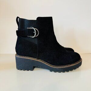 Torrid Side Buckle Chelsea Boot High Top Black Faux Suede Booties Inner Zip Wome